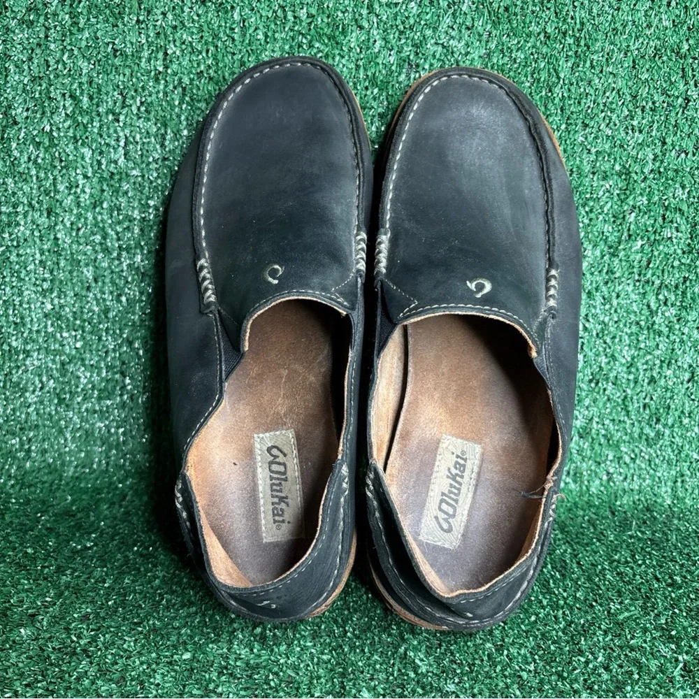 Olukai Men Moloa Slip On Dark‎ Leather Loafers Shoes Nubuck 10